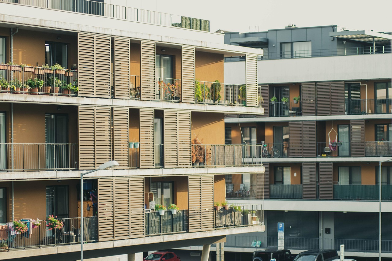 flats, building, architecture, sunflowers, house, exterior, facade